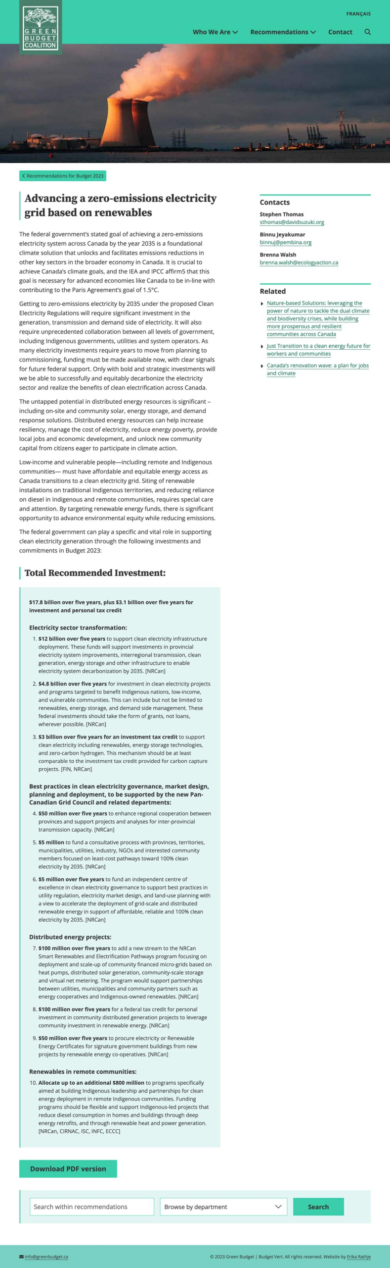 Green Budget Coalition individual recommendations page